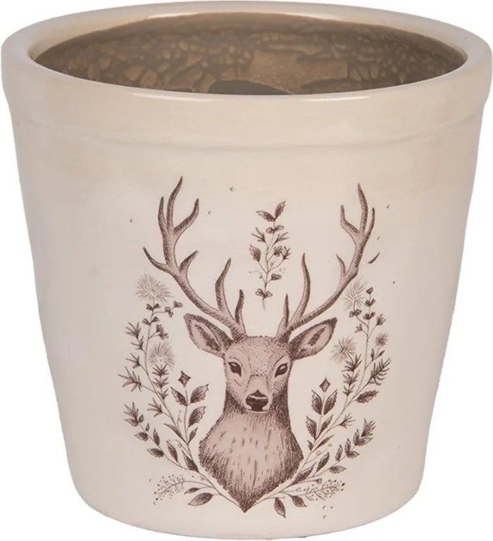 Béžový obal na kvetináč s jeleňom Gentle Wilderness XL - Ø 15*14 cm