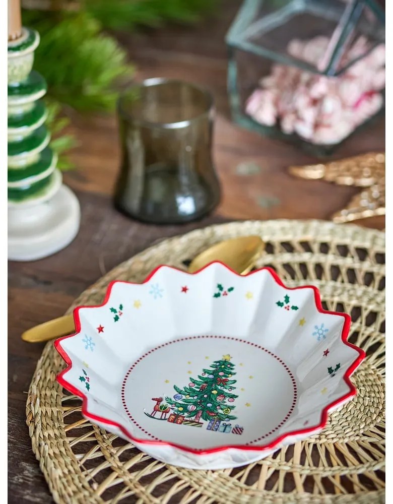 Červeno-krémový servírovací keramický tanier s vianočným motívom ø 20 cm Naive – Bloomingville