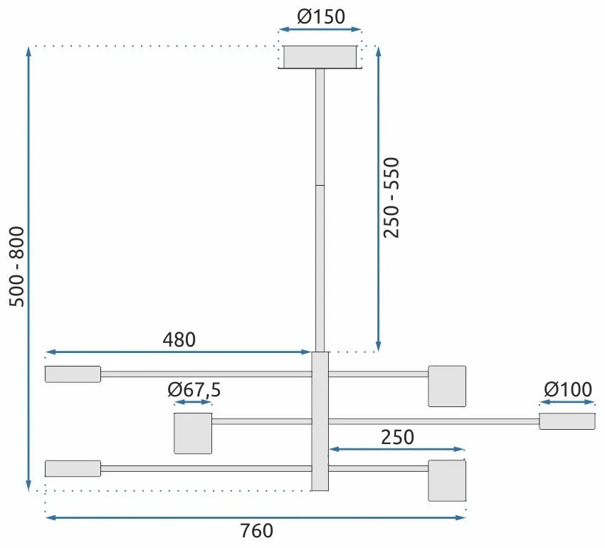 Toolight Toolight, LED stropné svietidlo 6x5W APP597-6C, čierna, OSW-08565