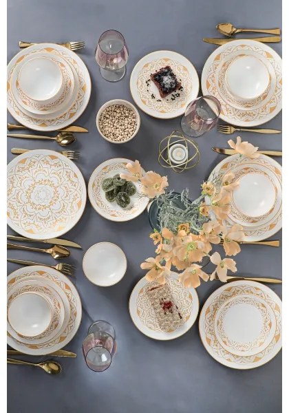 24-dielna jedálenská súprava, biela/zlatá, keramika