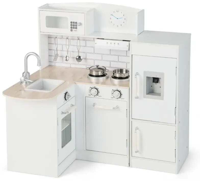 Rohová hracia kuchynka so samostatnou chladničkou so zvukom doplnkami detská kuchynka biela