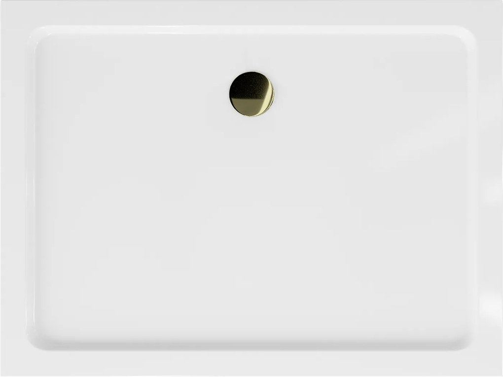 Mexen SLIM - Obdĺžniková sprchová vanička 130x90x5cm + zlatý sifón, biela, 40109013G