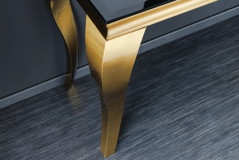 Konzola MODERN BAROCK 140cm tvrdené opálové sklo čierno-zlatá