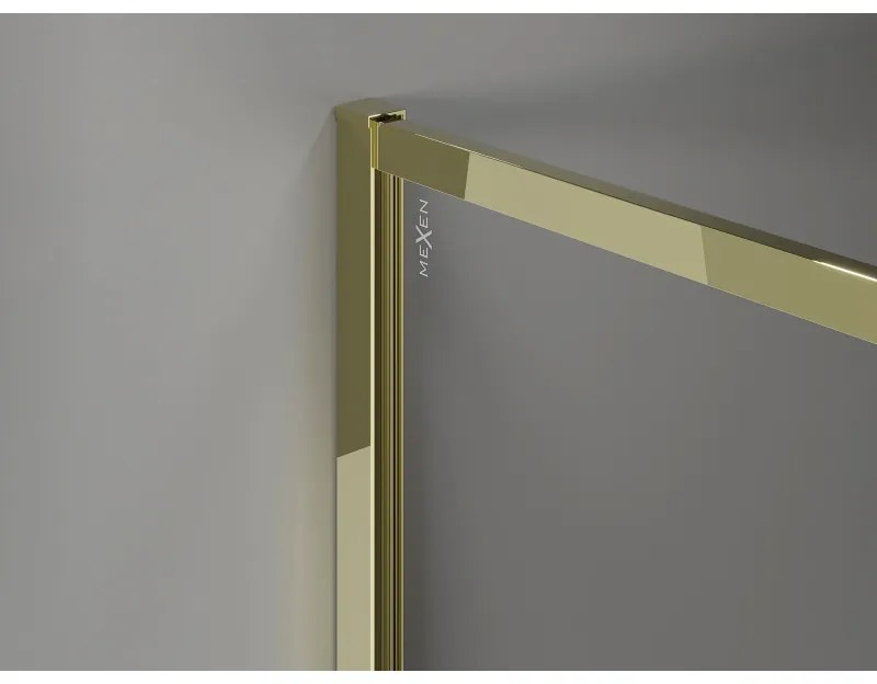 Mexen Kioto-F, sprchová zástena s rámom 50 x 202 cm, 8 mm číre sklo, zlatý lesklý profil, 800-050-104-50-00