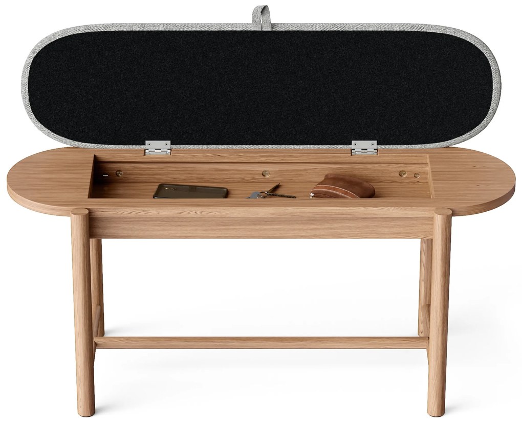 Lavica z masívneho dreva s čalúnením a úložným priestorom