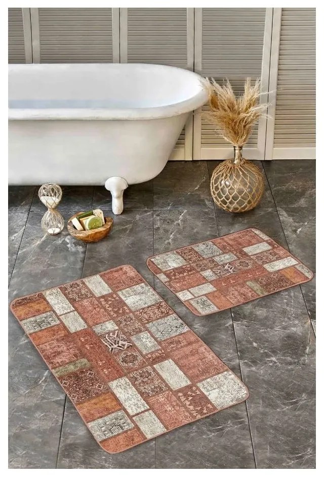 Hnedé zamatové kúpeľňové predložky v súprave 2 ks 60x100 cm – Mila Home