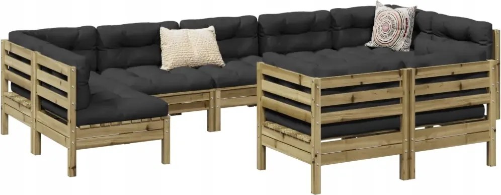 vidaXL 9-dielna záhradná súprava s podložkami, impregnovaná borovica