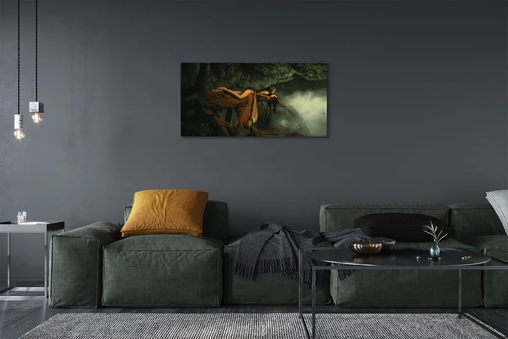 Obraz canvas Žena strom mraky 120x60 cm