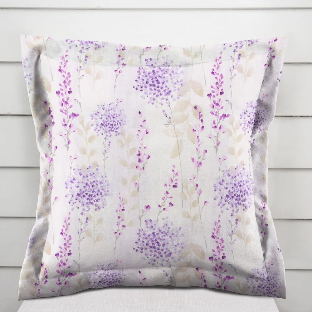 Biante Dekoračná obliečka na vankúš s lemom PML-069 Fialové kvety na bielom 45 x 45 cm
