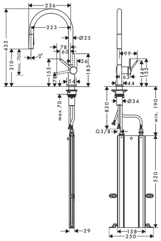 Hansgrohe Talis M54, kuchynská páková batéria 210, vyťahovateľná spŕška, 2jet, sBox, čierna matná, HAN-72801670