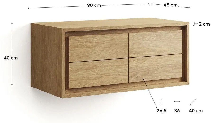 Nízka závesná skrinka pod umývadlo z teakového dreva v prírodnej farbe 90x40 cm Kenta – Kave Home