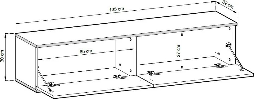 Závesná TV skrinka Orfeo, 135 cm, béžová štruktúra/zlatá