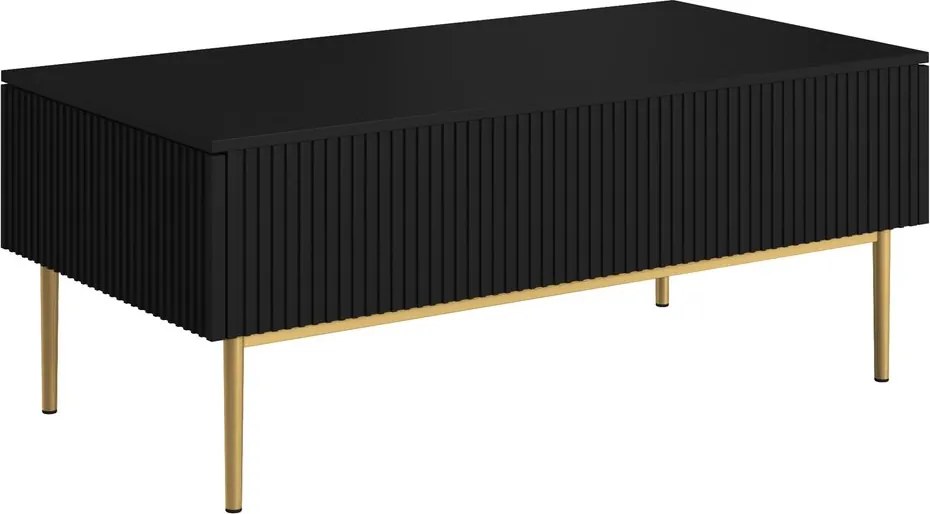 Konferenčný stolík so zásuvkami Nicole 120 cm na kovových nohách - čierny mat / zlaté nožičky