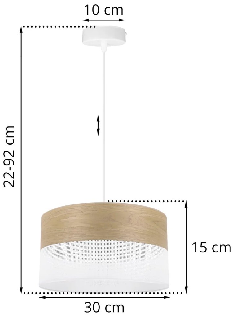 Závesné svietidlo Wood, 1x dýha zlatý dub/biele PVC tienidlo, (fi 30cm)