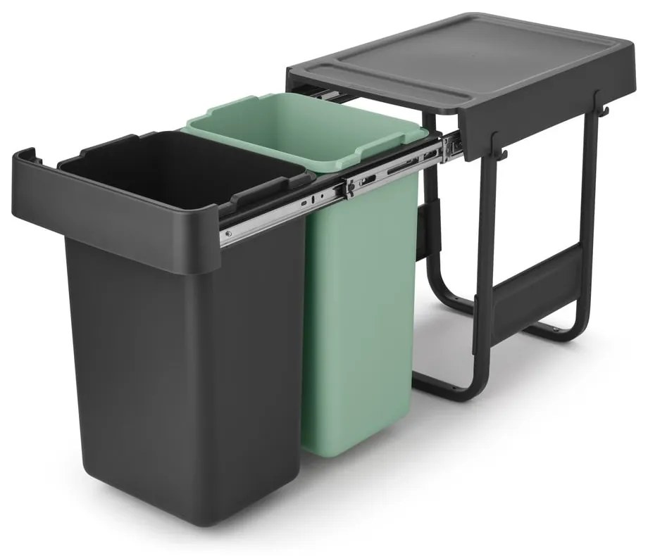 Vstavaný plastový odpadkový kôš na triedený odpad v mentolovo-tmavosivej farbe 30 l Sort&amp;Go – Brabantia