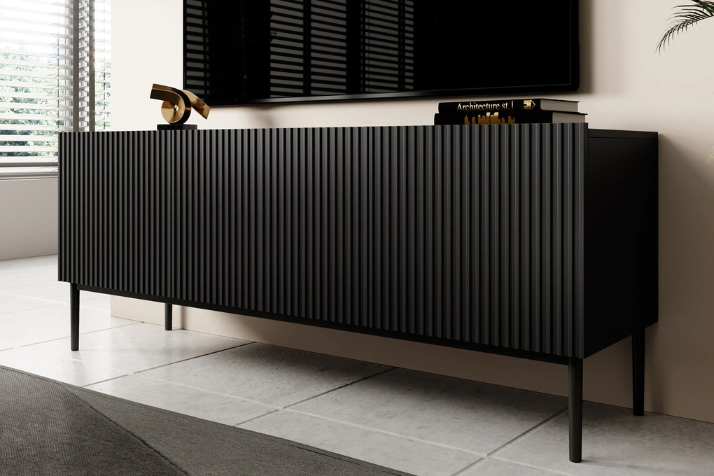 TV stolík Nicole 150 cm - čierny mat / čierne nožičky
