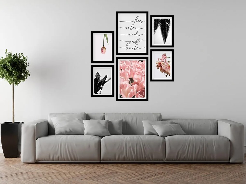 Gario Sada plagátov Rastlinná abstrakcia - 6 dielna Farba rámu: Zlatá, Rozmery: 85 x 92 cm