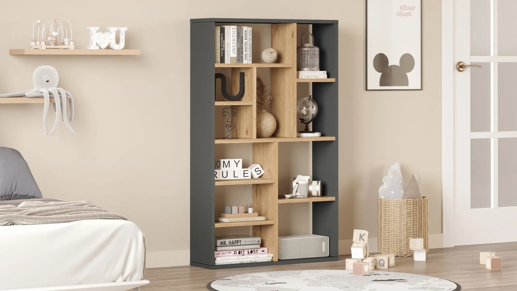 Knižnica Houseland Sia dub Castello/antracitovo sivá