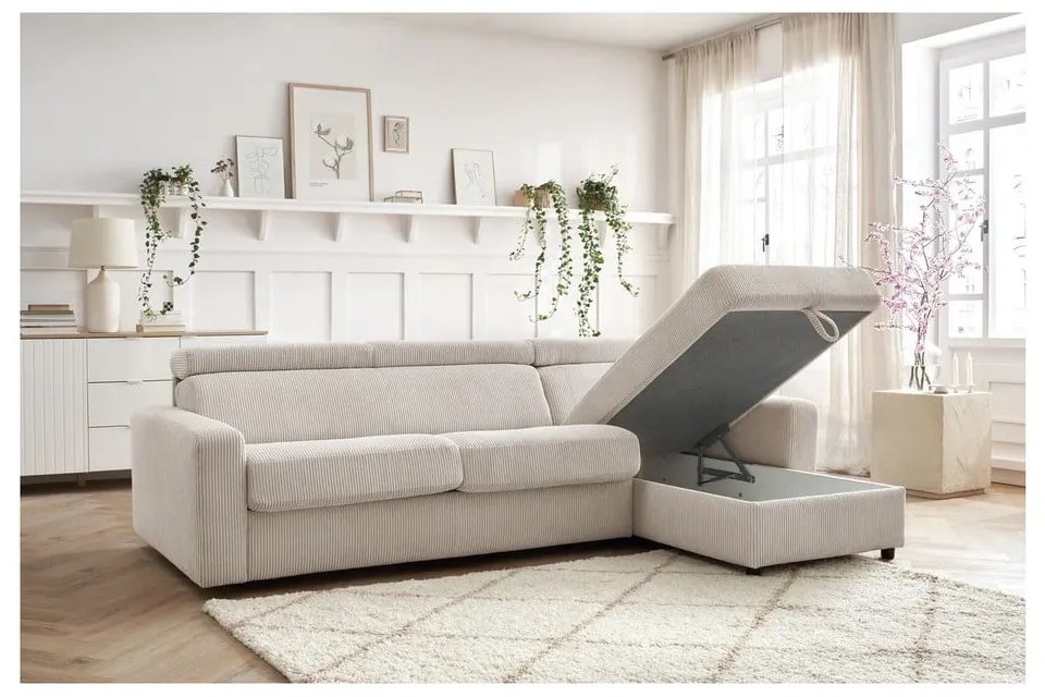 Krémová menčestrová rozkladacia rohová pohovka (variabilná) Monaco – Bobochic Paris