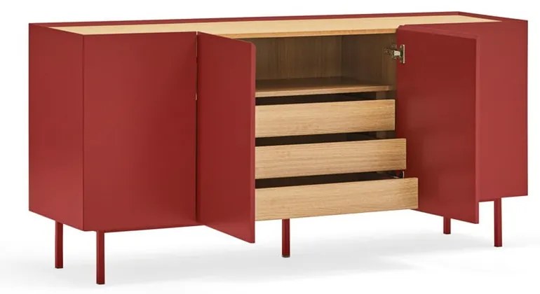 Červená nízka komoda v dekore duba 165x78 cm Arista – Teulat