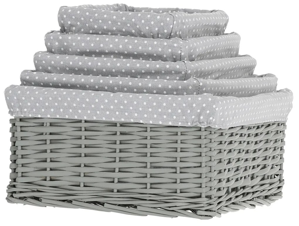 Súprava prútených košov s látkou Sivá bodka, 5 ks, 5 veľkosti, 48 x 18 x 37 cm​