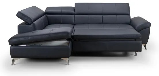 Rozkladacia kožená rohová sedacia súprava SALERNO II ľavá čierna