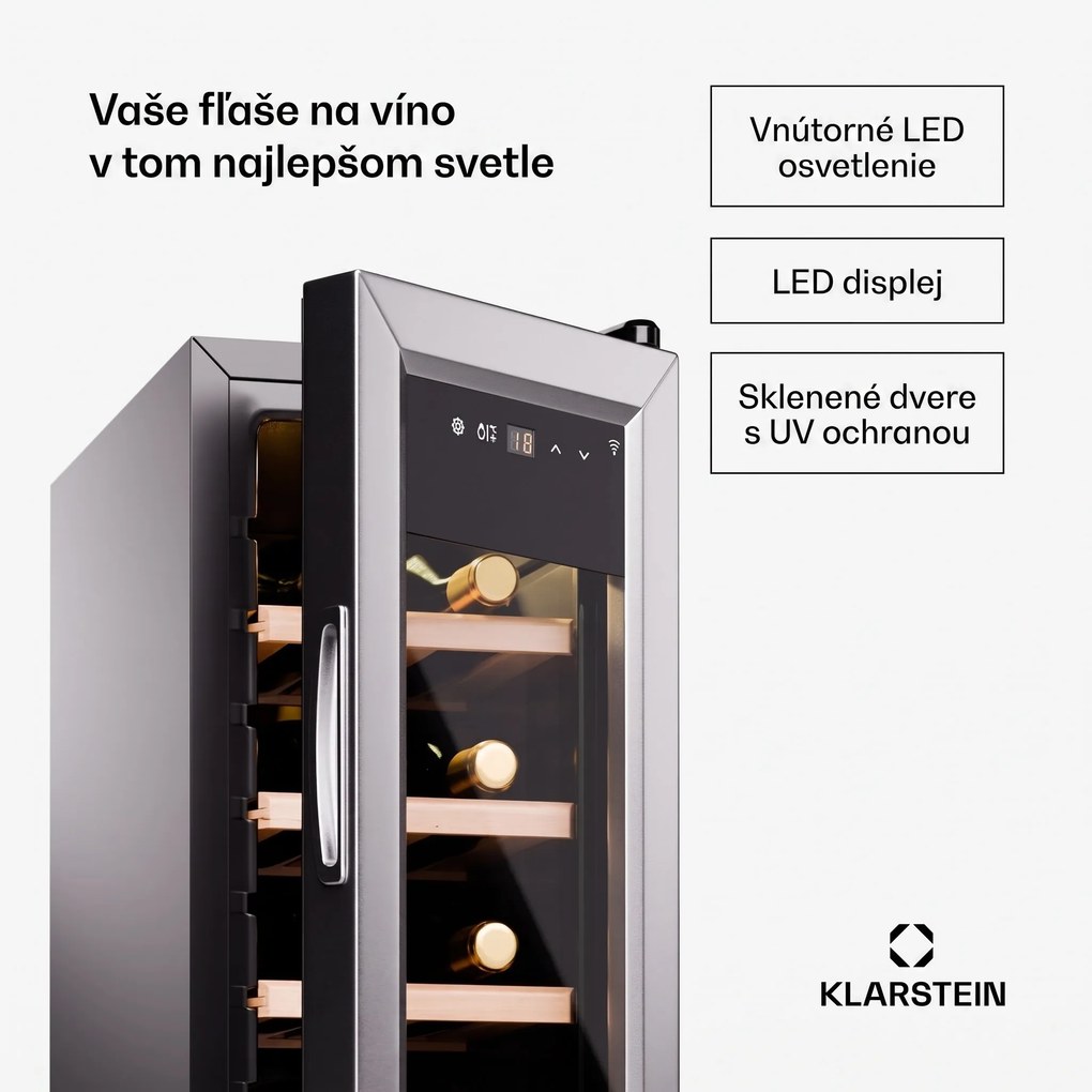 Klarstein Shiraz Premium Smart, Chladnička na víno, 12 Slim na 12 fliaš