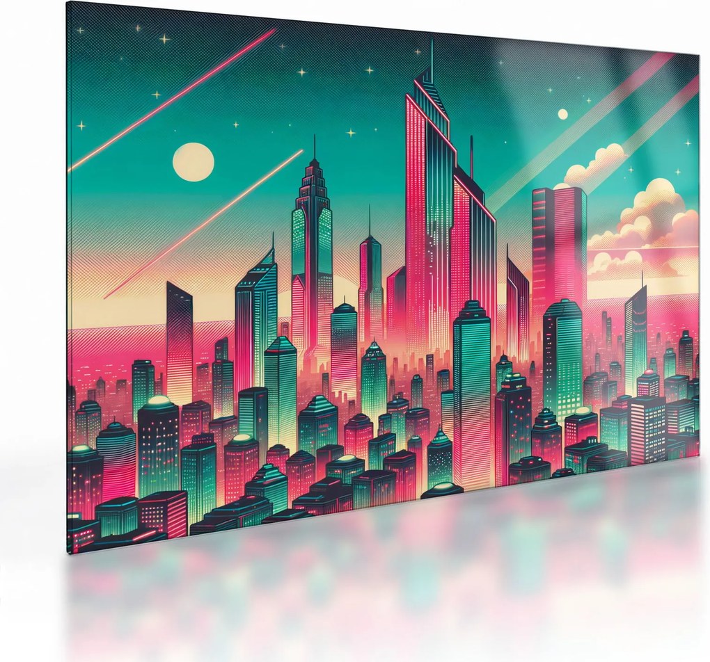 Sklenený obraz – Veľkomesto v pop-art štýle (70x50 cm)