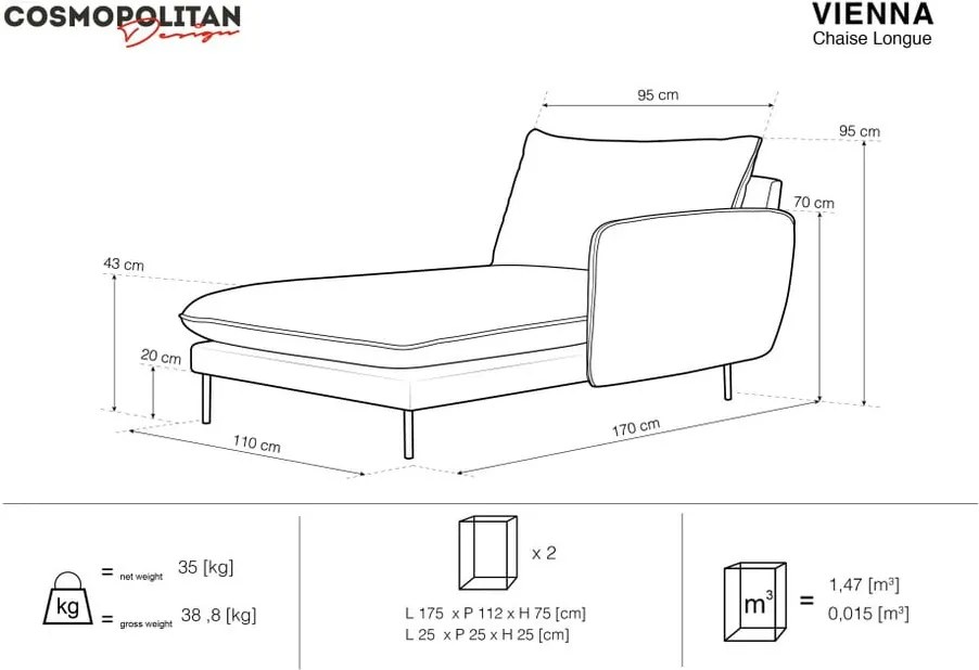 Béžová zamatová leňoška Cosmopolitan Design Vienna, pravý roh