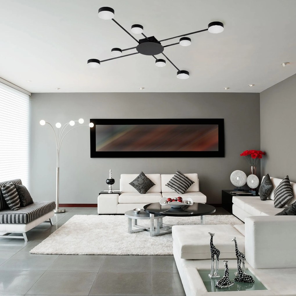 Toolight - LED stropné svietidlo 8-ramenné 8x40W APP210-3CPR + diaľkové ovládanie, čierna, OSW-08465