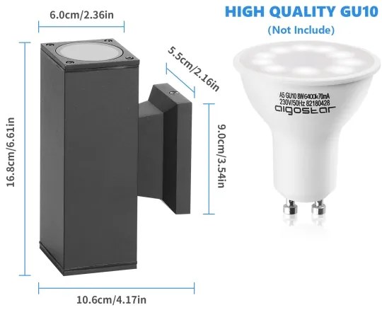 Aigostar - Vonkajšie nástenné svietidlo 2xGU10/230V čierna IP65 hranatý