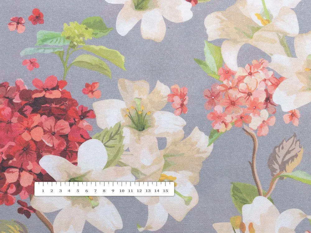 Biante Dekoračná obliečka na vankúš Leona LN-117 Hortenzie a ľalie na sivom 70 x 90 cm
