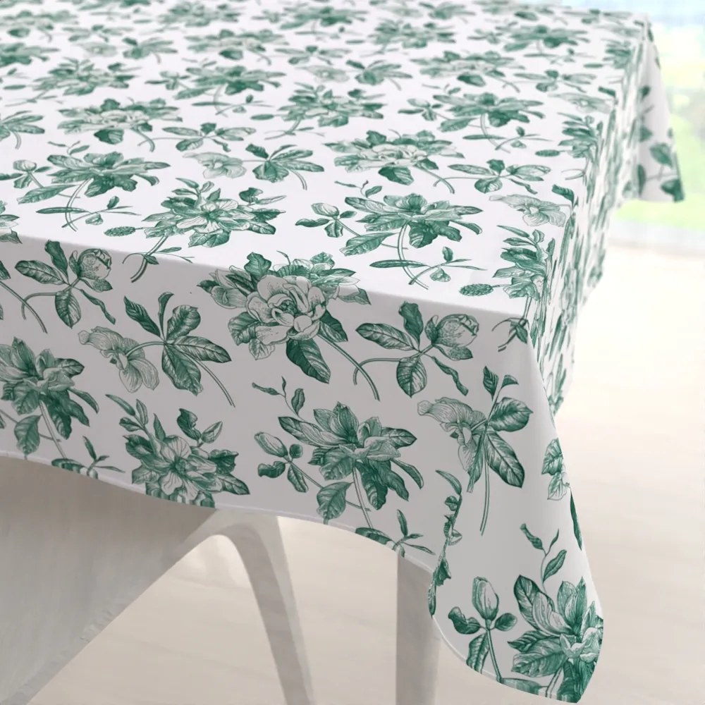 Biante Teflónový štvorcový obrus TF-091 Zelené kvety na bielom 140x140 cm