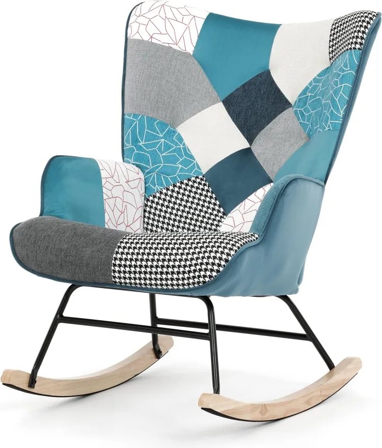 Hojdacie kreslo FABIAN II — látka, modrý patchwork