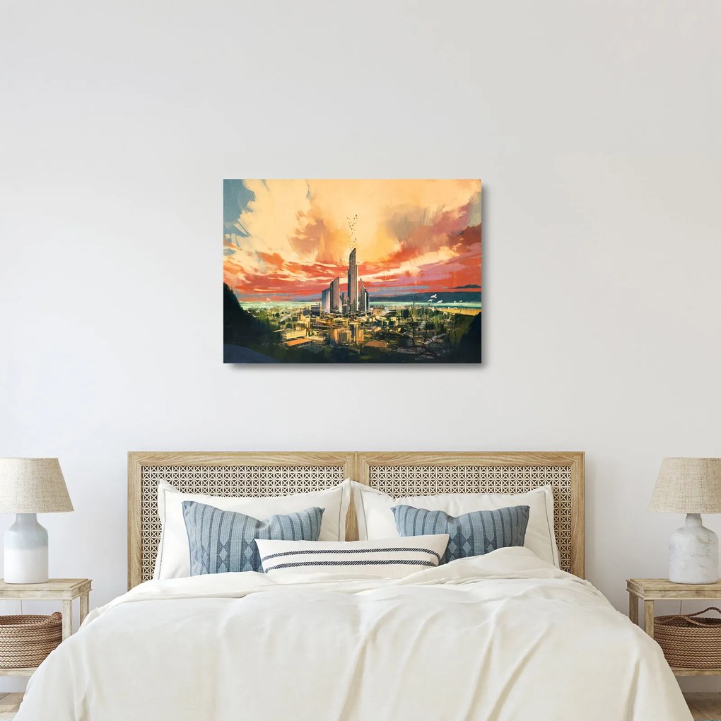 Sklenený obraz - Maľované mesto (70x50 cm)