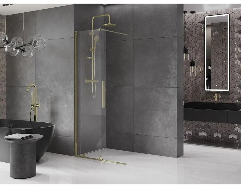 Mexen Velar, posuvné dvere do otvoru typ Walk-In 100 cm, 8mm číre sklo, zlatá lesklá, 871-100-000-03-50