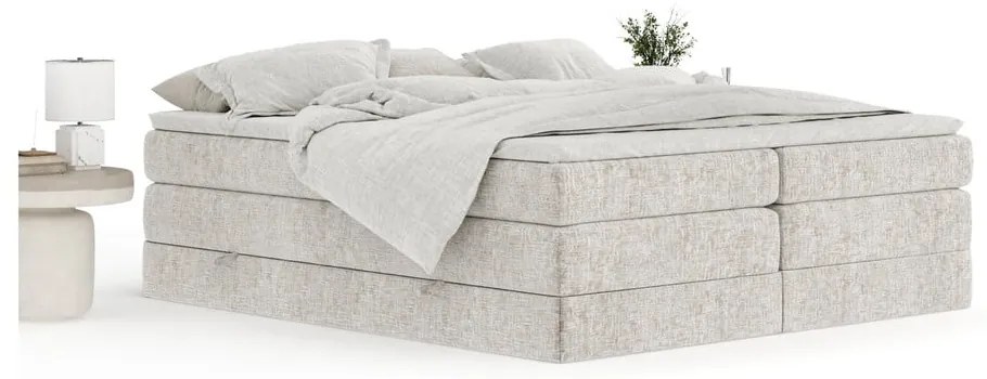 Béžová boxspring posteľ s úložným priestorom/bez čela 200x200 cm Juniper – Maison de Rêve