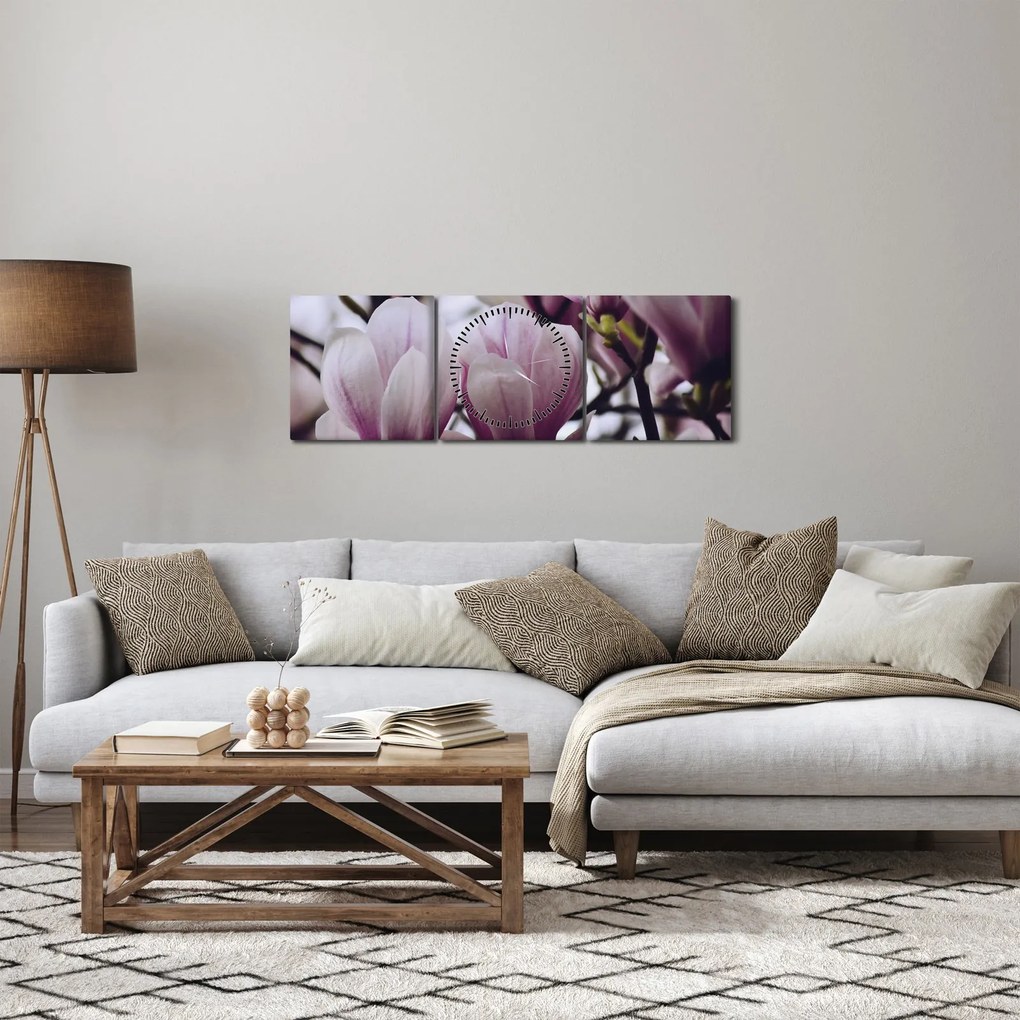 Obraz - Magnolie (s hodinami) (90x30 cm)