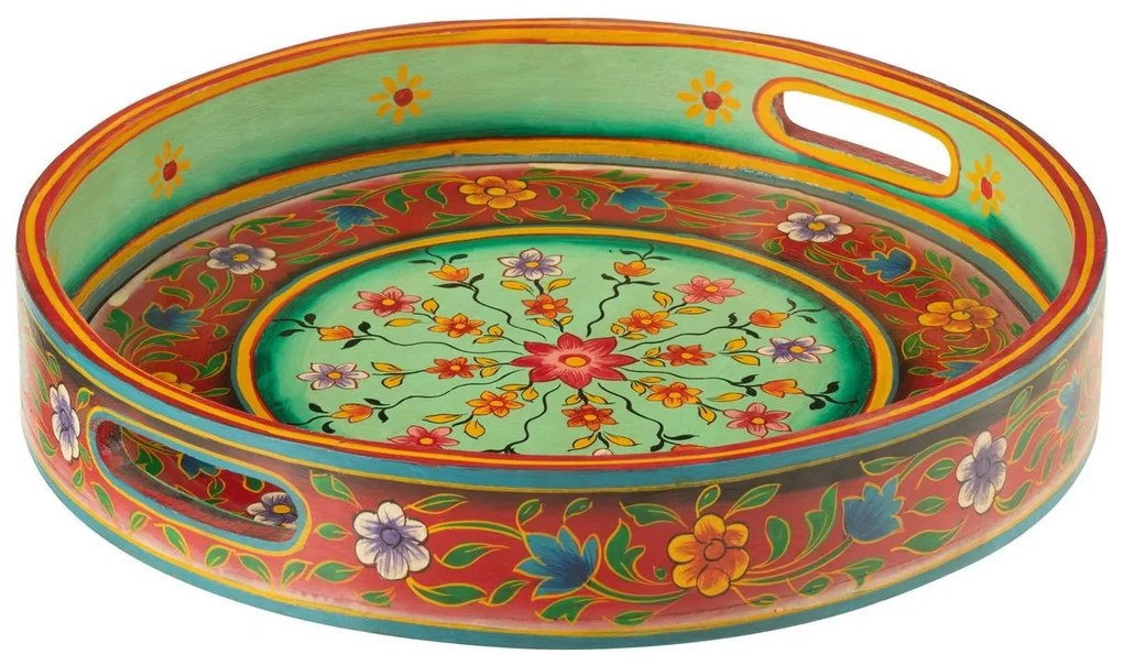 Drevený farebný okrúhly podnos Mumbai mango wood - Ø 40*8 cm