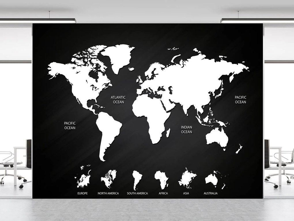 Gario Fototapeta Čiernobiela mapa sveta Materiál: Vliesová, Rozmery: 350 x 245 cm