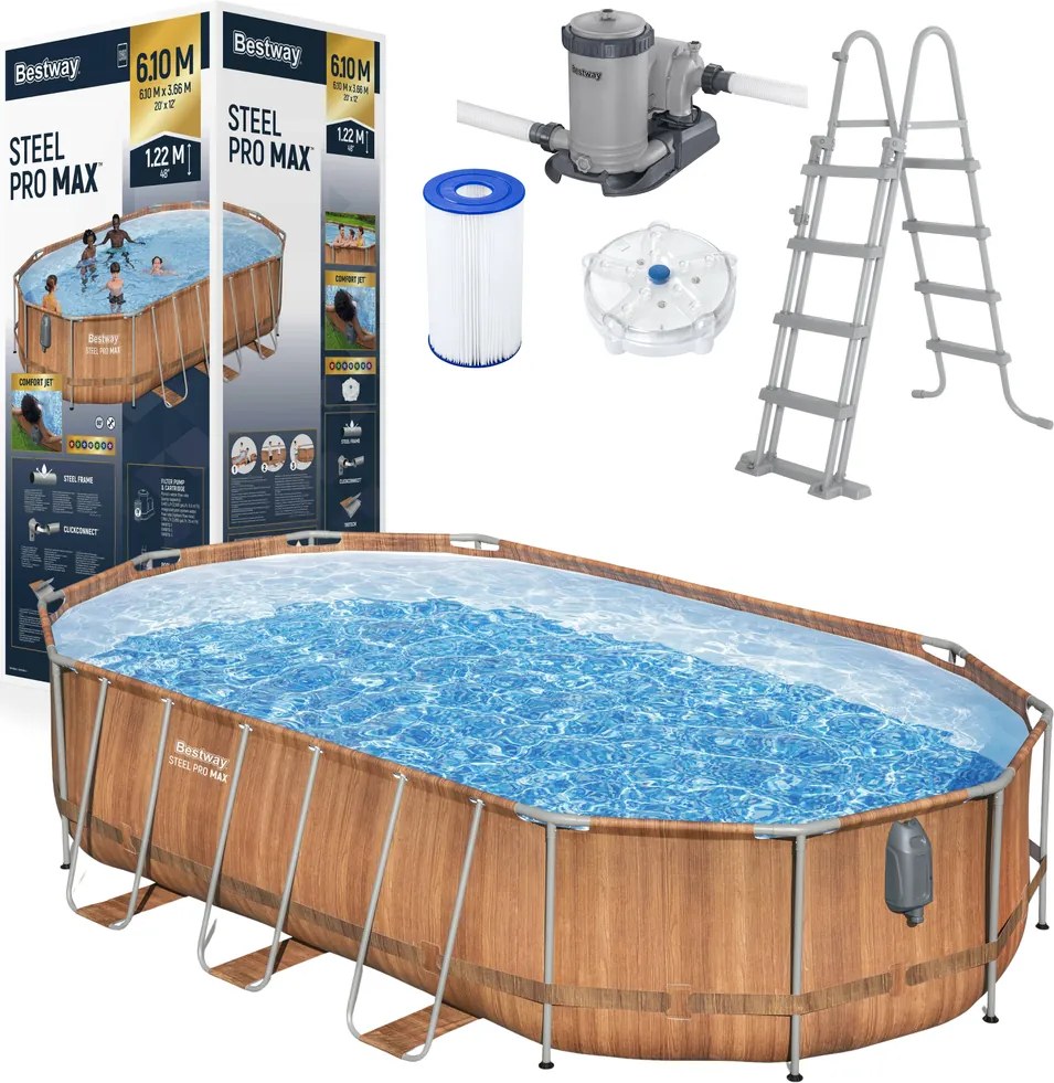 LEAN Rámový oválny záhradný bazén Power Steel 610 x 366 x 122 cm