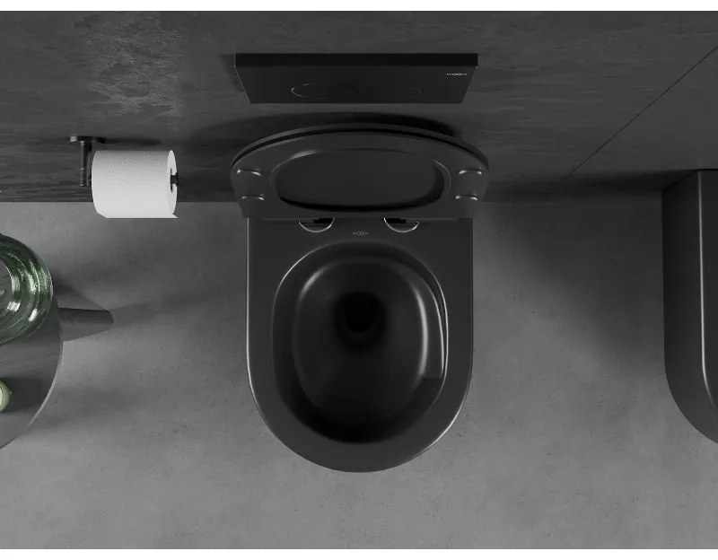 Mexen Sofia, závesná WC misa 490x360x355 mm, Rimless Tornádo + WC sedadlo z duroplastu, čierna matná, 30540185T