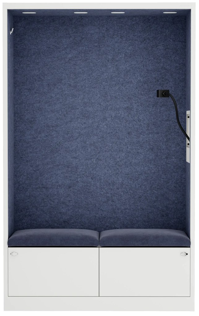 Akustická kabína SALLY MentalBox 1150 mm – biely korpus, tmavomodré sedadlo