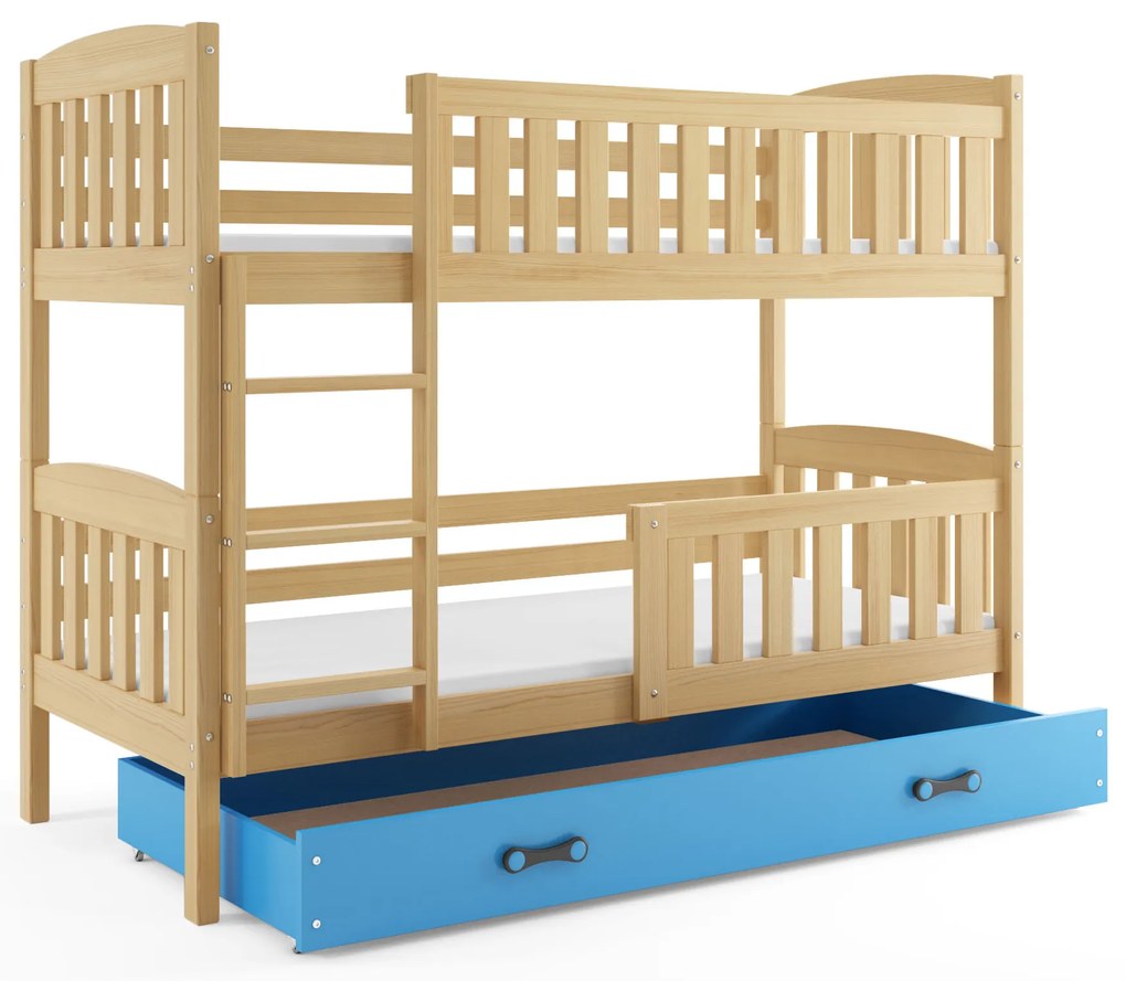 Interbeds Poschodová posteľ Kubus prírodná so šuplíkom 190cm x 90cm - modrá