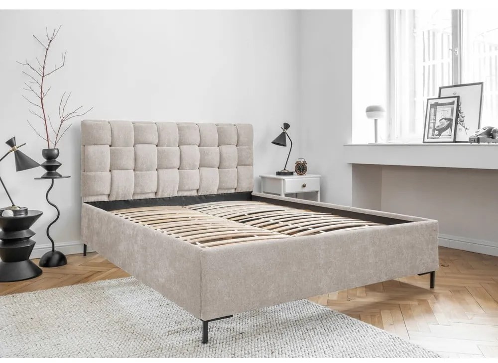 Béžová čalúnená dvojlôžková posteľ s roštom 180x200 cm Eve – Miuform