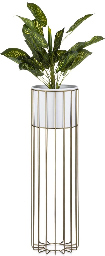 KOVOVÝ KVETINÁČ SO STOJANOM GLAM 70X20 CM BIELA/ZLATÁ