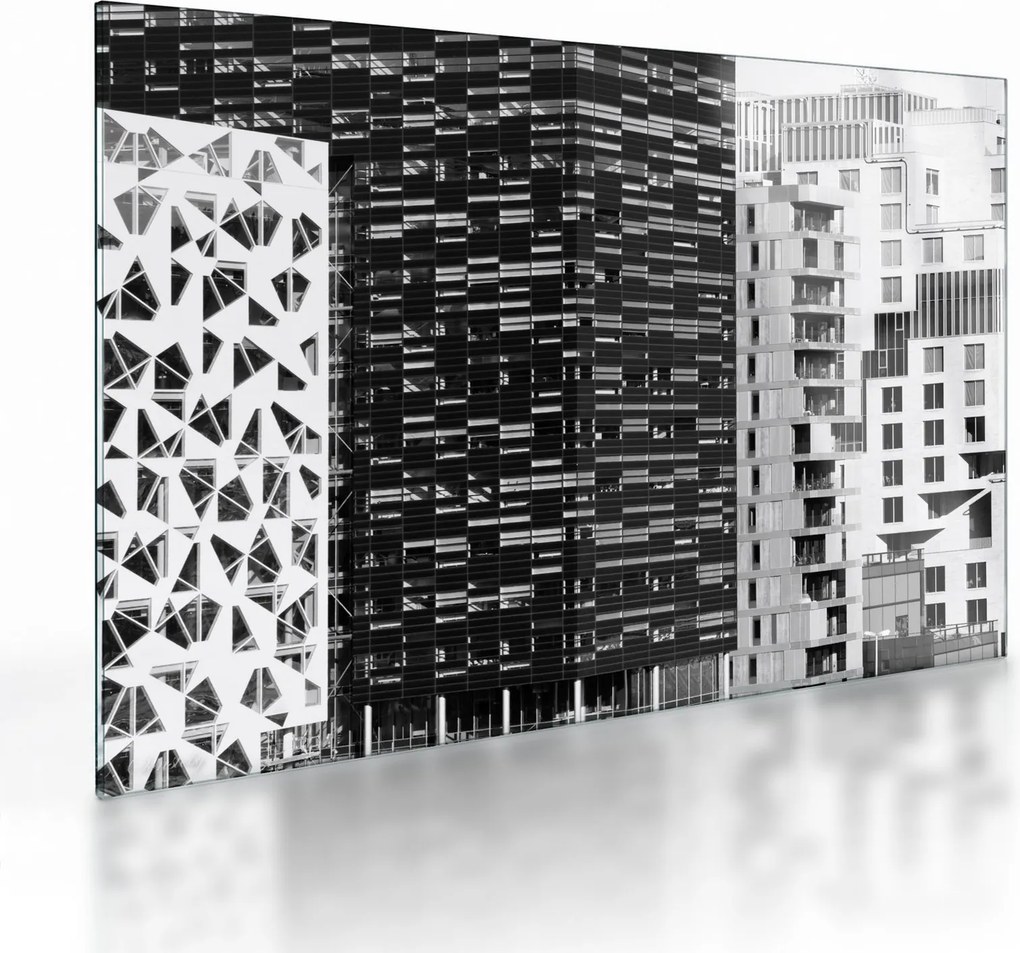 Sklenený obraz čiernobiele architektúry (70x50 cm)