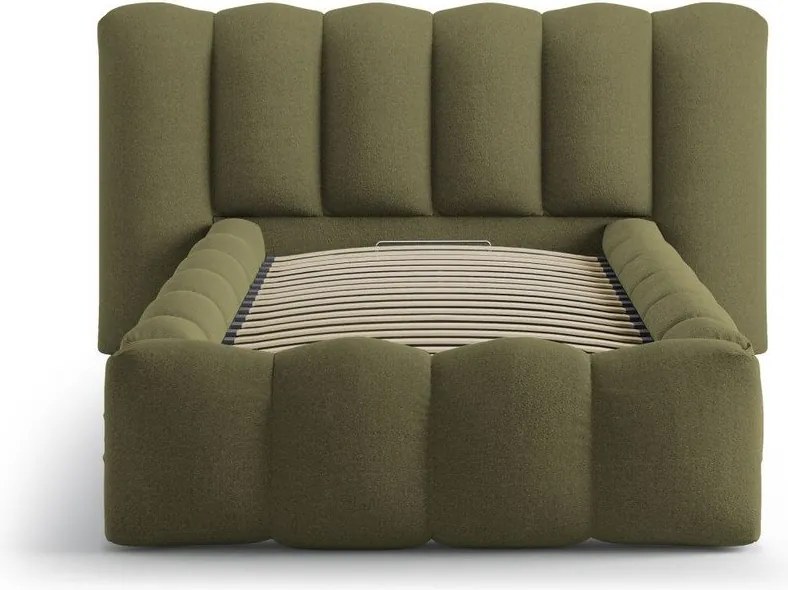 Khaki čalúnená jednolôžková posteľ s úložným priestorom s roštom 90x200 cm Lupine – Micadoni