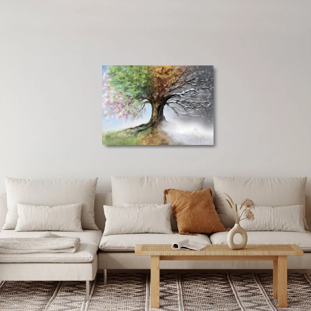 Sklenený obraz - Strom štyroch ročných období (70x50 cm)