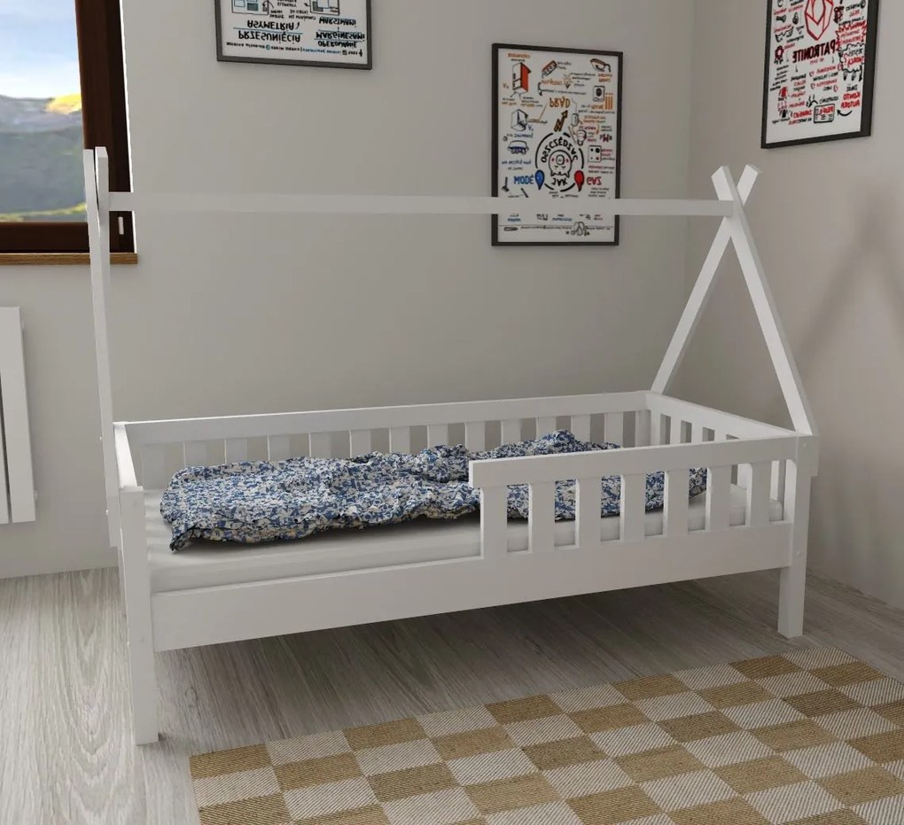 Detská domčeková posteľ z masívu borovice TEA - 200x90 cm - biela